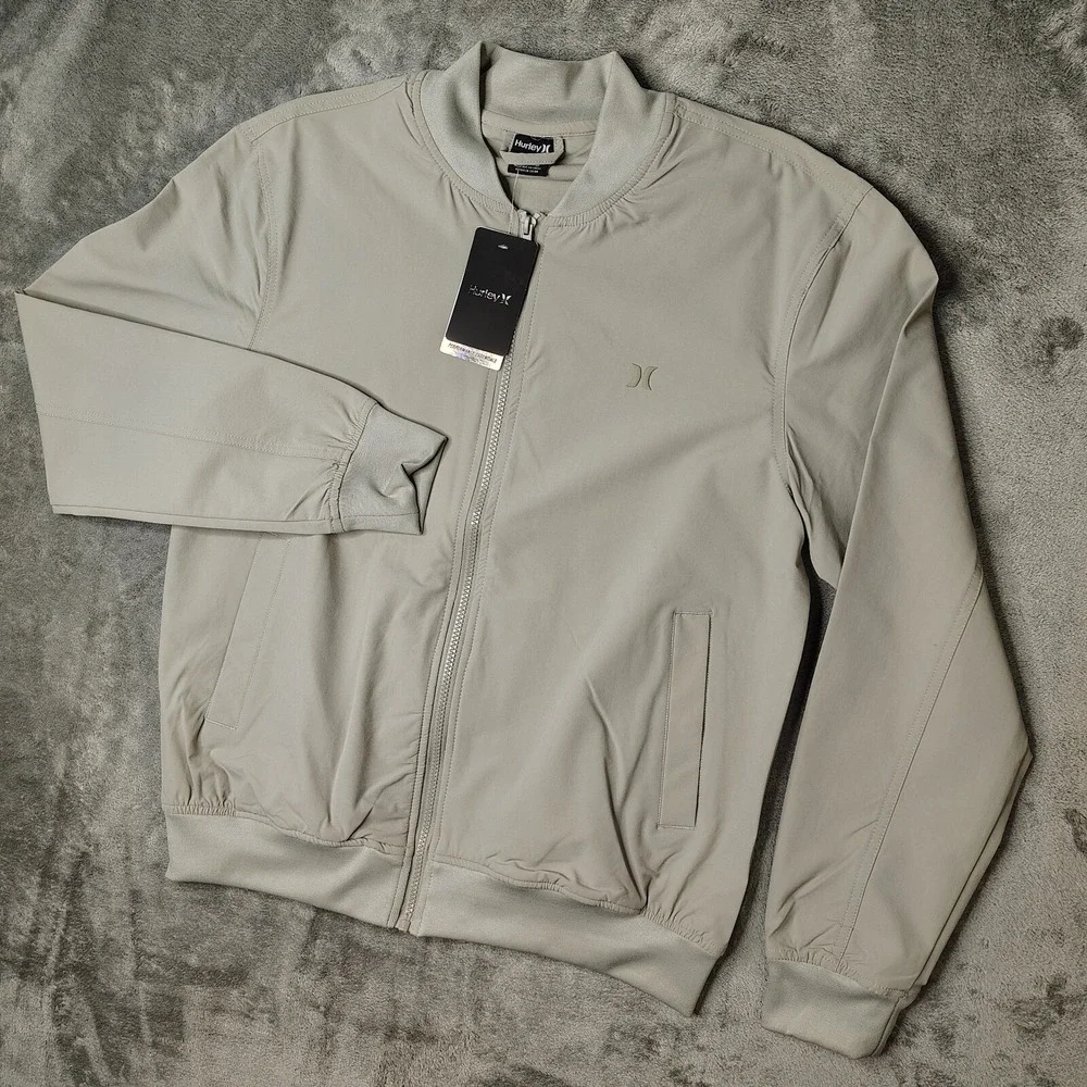 Hurley Exist Bomber Jacket Mens Small Sandstorm Tan Full Zip Stretch Performance